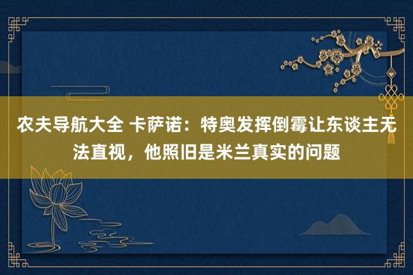 农夫导航大全 卡萨诺：特奥发挥倒霉让东谈主无法直视，他照旧是米兰真实的问题