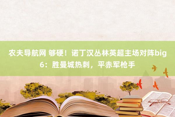农夫导航网 够硬！诺丁汉丛林英超主场对阵big6：胜曼城热刺，平赤军枪手